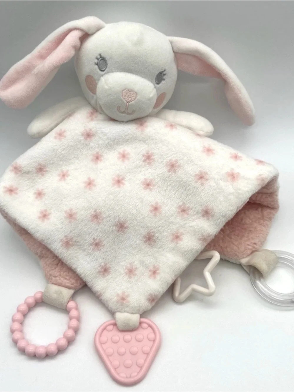 Dream Gro White Pink Rabbit Lovey Soothing Blanket Sensory Activities Plush 13